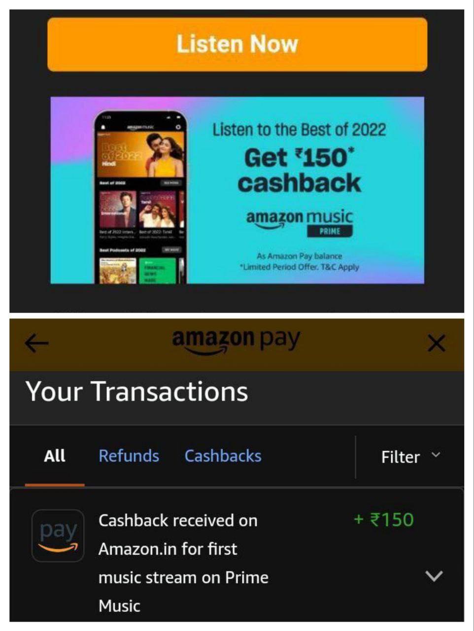 Amazon : Get Free ₹150 Cashback By Streaming Music