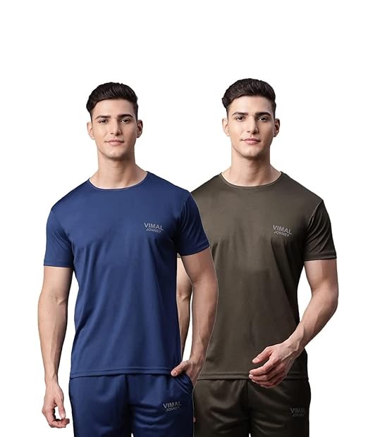 VIMAL JONNEY Men Dryfit Solid Lycra Slim Fit T-Shirt