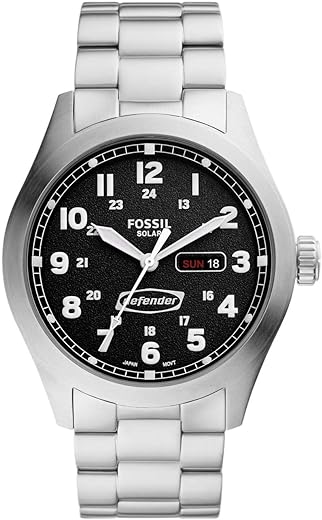 Fossil Defender Analog Black Dial Silver Band Men